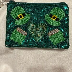 Green Beaded Clutch with Shamrock Design